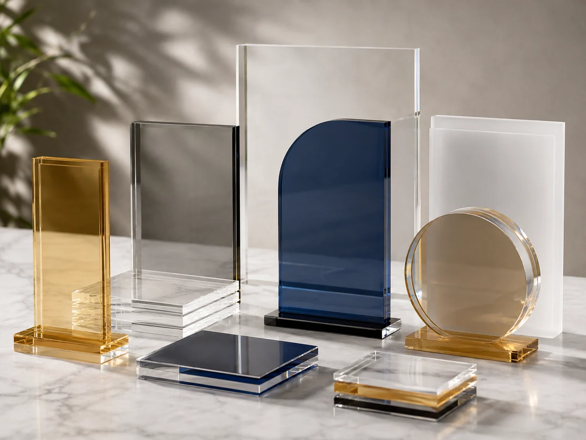 Các tấm mica và acrylic trong, màu với cạnh cắt bóng