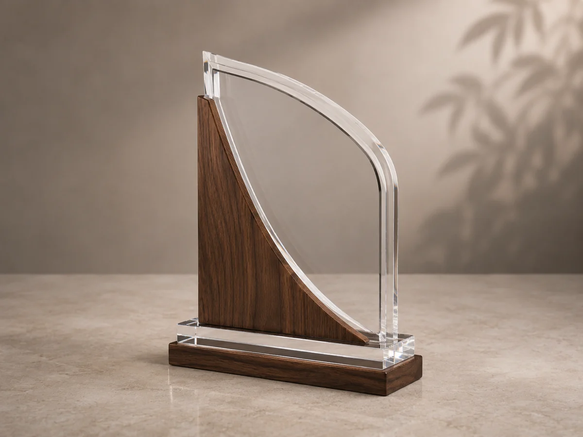 Biểu trưng phối gỗ và acrylic trong suốt